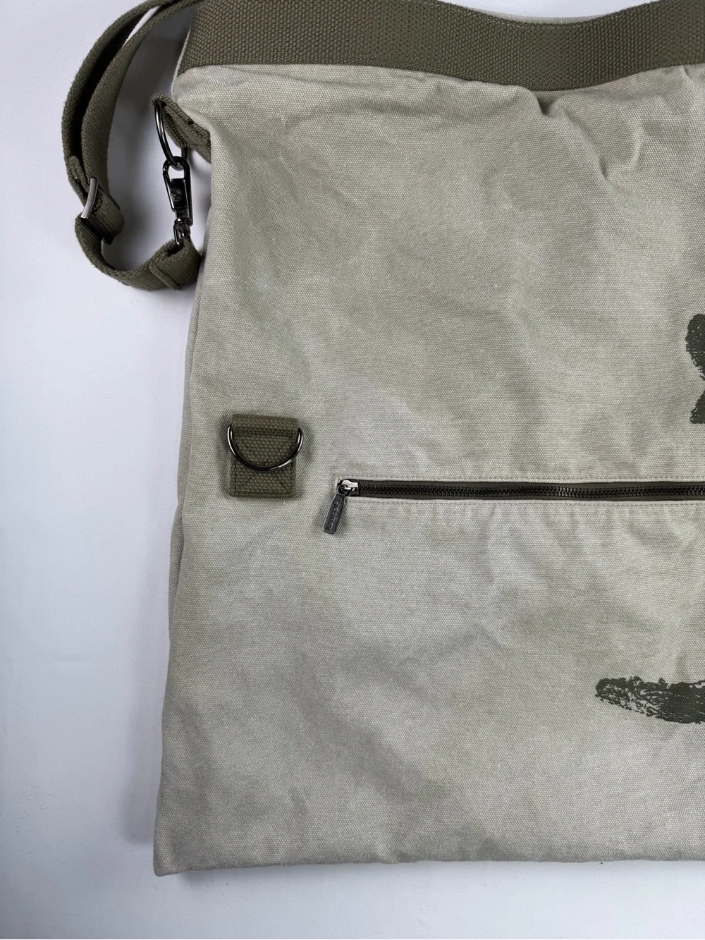 Kangol Canvas Tan and Olive Green Canvas Folding Messenger Bag Adjustable Strap